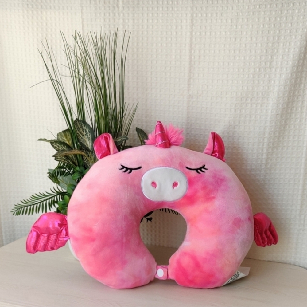 Original Sqishmalows Henley Pink Alicorn Neck Travel Pillow 12"× 8.5"
